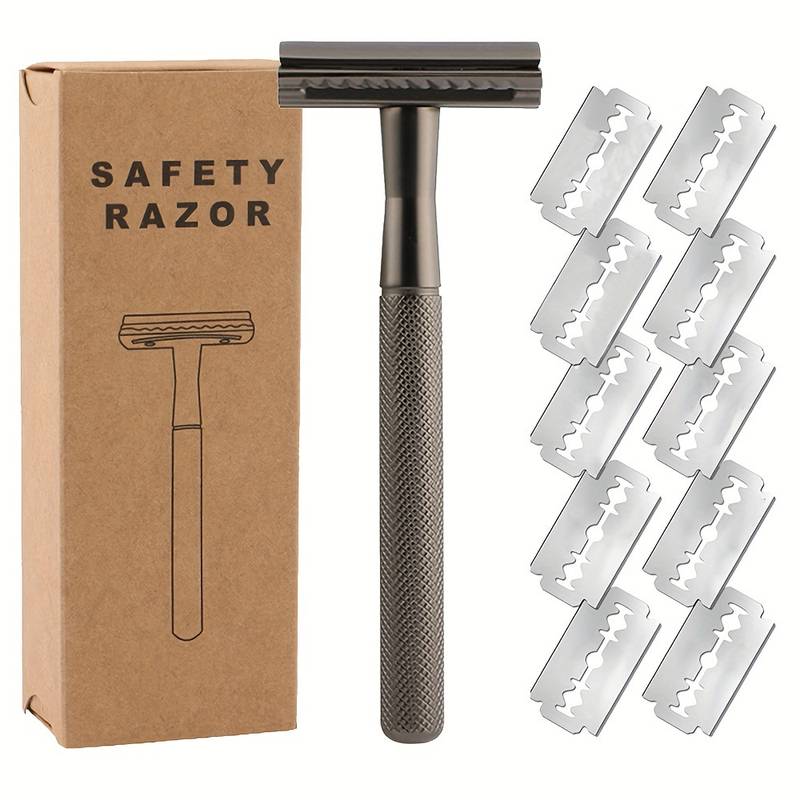 Safety Razor With Brass Weighted Handle And 10 Double Edge - Temu